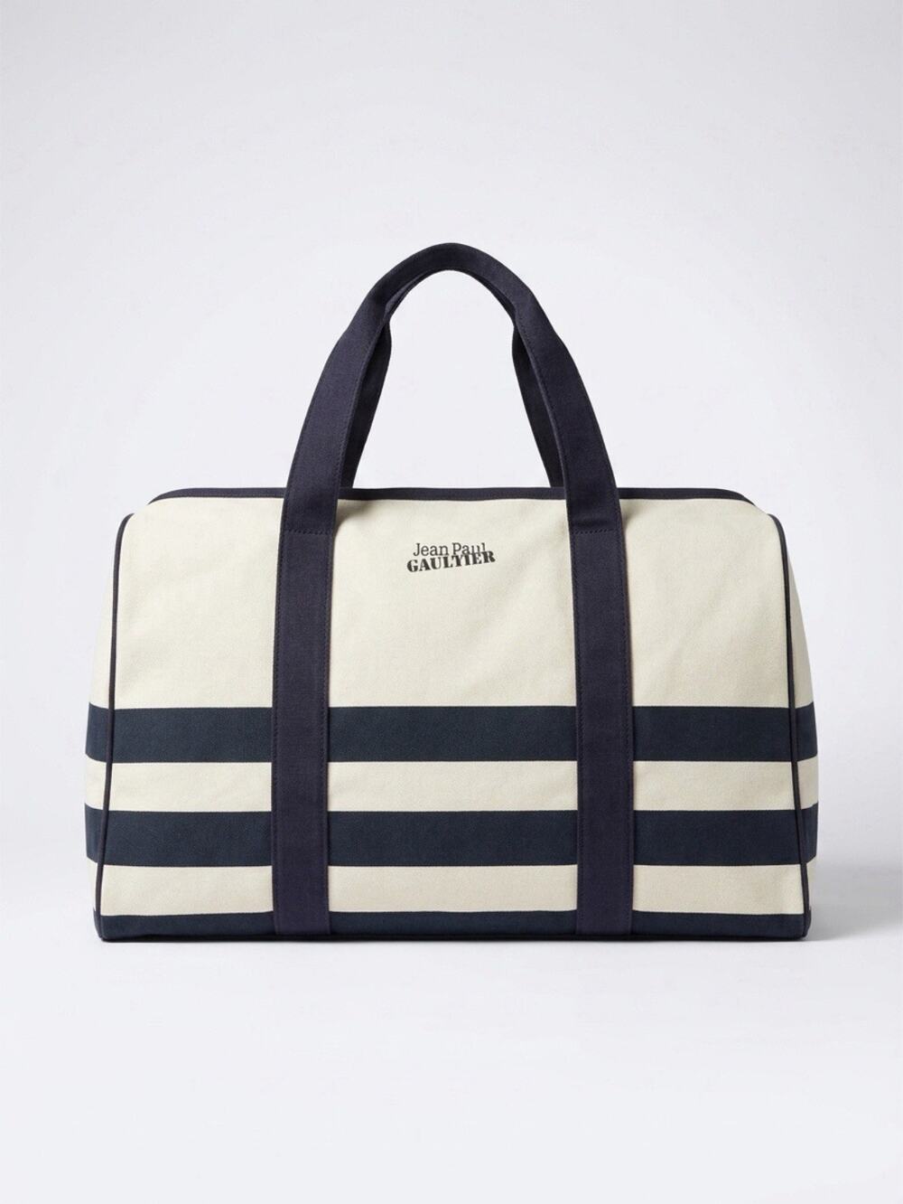 New Jean Paul Gaultier Canvas Duffle Bag Nautical Stripe Weekender 17”x11” Ivory